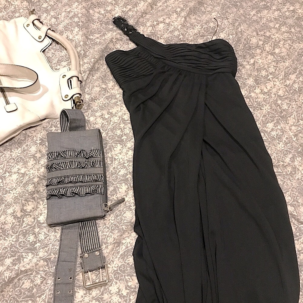 New BCBG black beads full dress gown XS